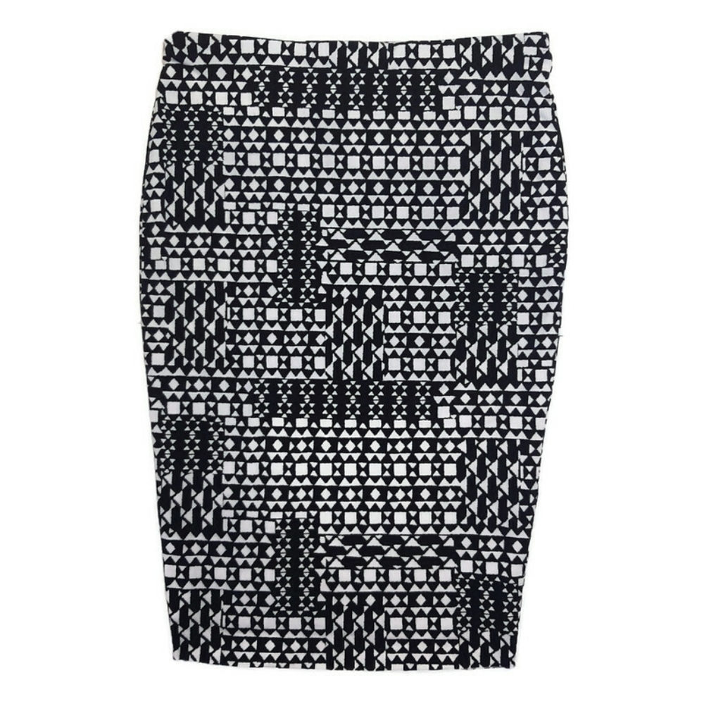 Vince Camuto Geometric Bodycon Midi Pencil Skirt Black White Pull On Small